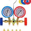 Orion Motor Tech AC Gauge Set, 3 Way AC Manifold Gauge Set for R134a R410a R22 R404a Refrigerant Recharge with Shockproof HVAC Gauge Rubber Casings R134a Couplers R410a Adapters 29 Adapter