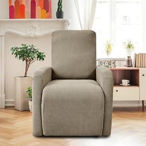 GOSTADY Recliner Chair Covers 4Pcs Waterproof Jacquard Small Recliner Sofa Slipcover Stretch Recliner Slipcover for Lazyboy Recliner Chair with Storage Pocket Furniture Protector for Living Room，Khaki
