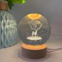 2 x 3D Elk Crystal Ball with Wooden Base, Deer Ornaments Figures Snow Globe Decor Glass Decorative Ball, Bedside Projection Atmosphere Light Festival Gift for Classmates, Girlfriends (3.15 inch, 80mm)