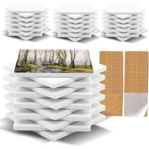 48 Pack Sublimation Blanks Coasters Bulk, 4 Inch Glossy White Glazed Ceramic Tiles Bulk with Cork Backing Pads, Heat Transfer Cup Mat for DIY Crafts Home Kitchen Decor (Square 48PCS)