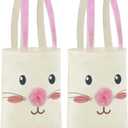 ATFUNSHOP Easter Canvas Tote Bag for Kids Reusable Easter Bunny Bags Baskets for Easter Egg Hunt