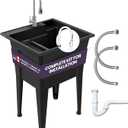 Freestanding Utility Sink with Stainless Steel Gooseneck Faucet - 24" Plastic Utility Sink for Garage, Laundry, Indoor and Oudoor Use - Laundry Tub Kit by Noah William Home - Black (19.5 gal)