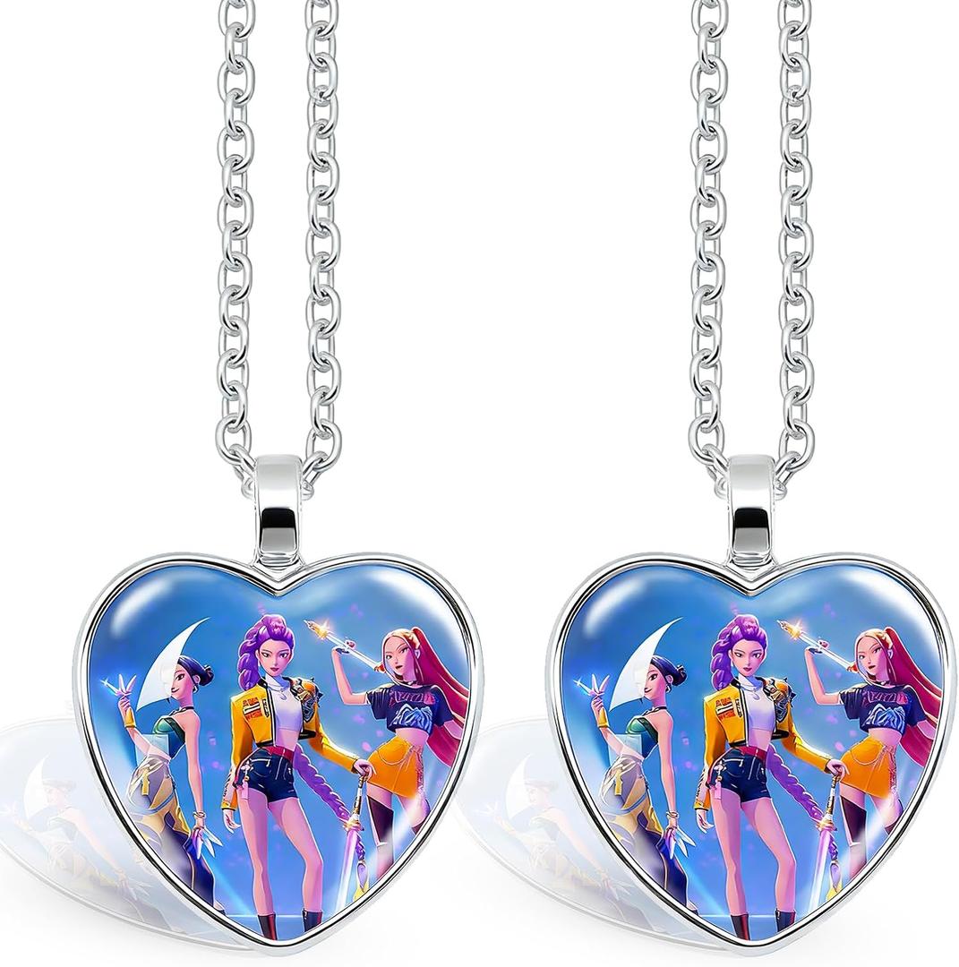 2PCS Korea Pop Heart Shape Necklace,Girls Group Jewelry Merchandise for Fans Enthusiast,Movie Lovers Gift Accessory,Colorful Sweater Chain