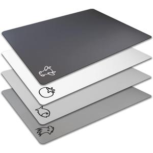 Fotouzy Flexible Plastic Cutting Board Mats with Food Icons, BPA-Free, Non-Porous, 100% Non-slip Back and Dishwasher Safe, Unique Modern Neutral Colors, Set of 4 (Gray)