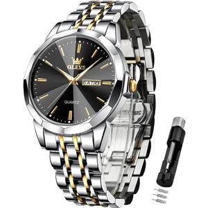 OLEVS Watches for Men Business Dress Diamond Analog Quartz Big Face Luxury Classic Stainless Steel Waterproof Luminous Two Tone Wristwatch