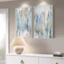 White Framed Blue and Gold Abstract Canvas Wall Art for Bedroom, Set of 2 Modern Minimalist Art Prints Paintings Artwork for Walls, Glitter Pictures for Living Room, Dining Room Wall Decor 16x24 In