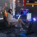 HLDIRECT 47 Inch Gaming Desk with LED Lights, Large RGB Computer Gaming Desk Table with Cup Holder Headphone Hook Mouse Pad, Ergonomic Modern Carbon Fiber Mesa Gamer Pc Work Home Office Desks, Black