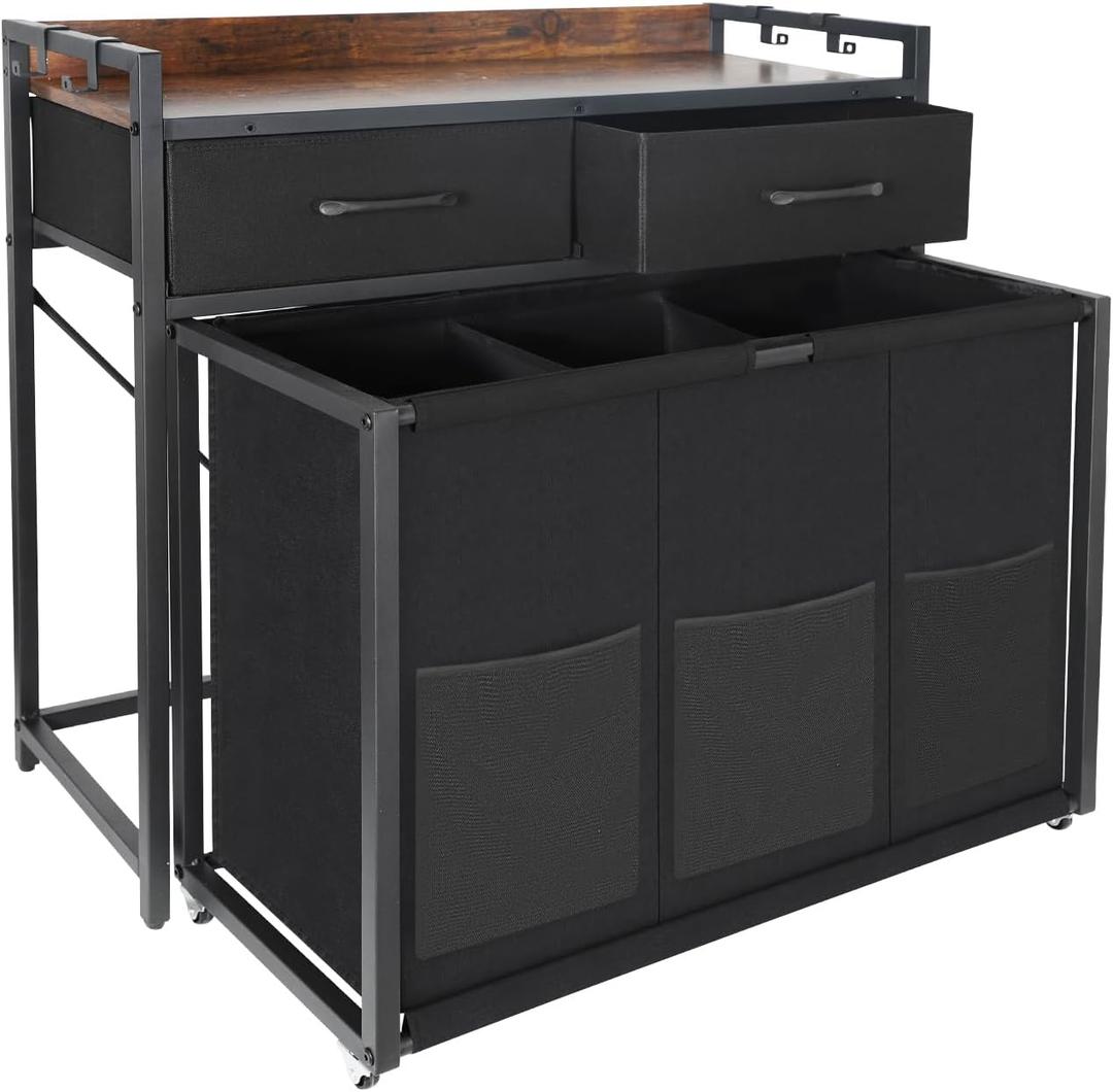 Rolling Laundry Sorter with wheels, Laundry Hamper 3 Section with shelf - 3 10.5 Gal (120L) Capacity, Laundry Basket with Drawers for Clothes-1 Storage Shelf, Laundry Organizer for Laundry Room, Large