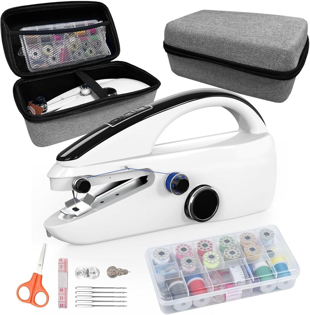 Sewing Kit:Sewing Bliss in one Box.Handheld Sewing Machine, Beginner's Sewing kit with Storage, Two Power Supply Modes, Portable mini Sewing Machine, Handheld for Beginners.(White)