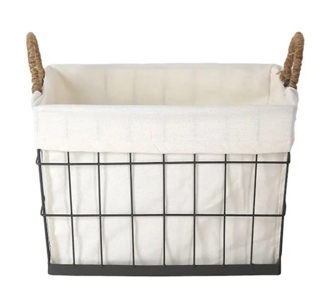 Metal Wire Storage Basket with Burlap Liner, 1. 15-11 2. 13-9. 3. 11-7 4. 10-6.5 In