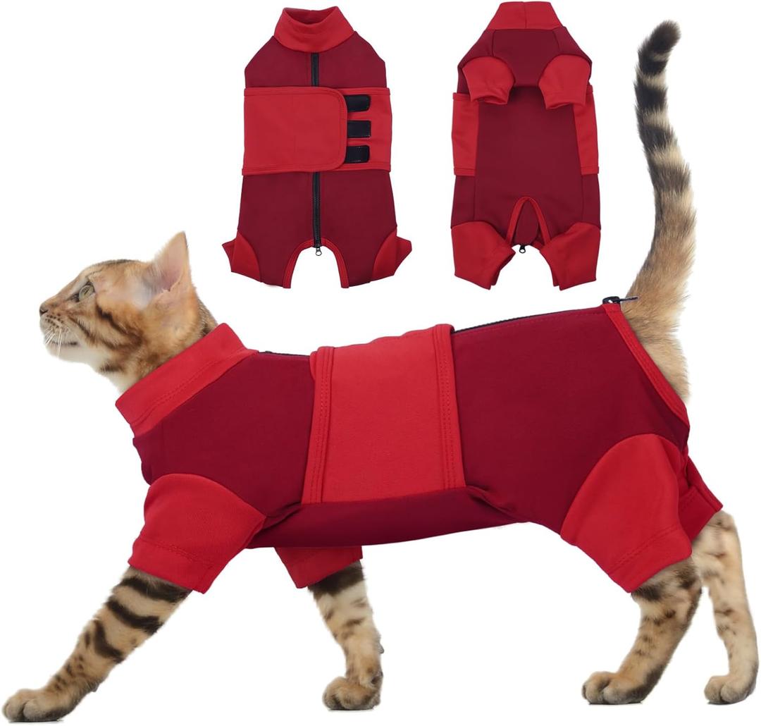Cat Anxiety Jacket, Anxiety Vest Jacket for Fireworks, Thunderstorm, Travel, Separation, Anxiety Calming Vest Wrap for Cats and Small Dogs (Red) S