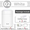 Portable Mini Humidifier, Colorful, Cool Mist, USB Powered. Perfect for Bedroom, Office & Car (300ml, White)