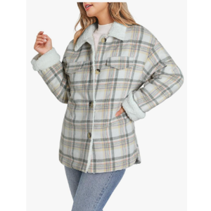Dokotoo Winter Coats for Women Button Down Plaid Flannel Shirts Warm Sherpa Fleece Jacket, Size Small