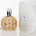 Pleated Table Lamp, Modern Bedside Nightstand Lamp with Beige Lampshade Rattan Metal Base, Desk Light for Bedroom Living Room Home Office Decor with E12 Bulb