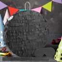 Black Round Blank Pinata Circle Folding Pinata with Bat Stick Blindfold Confetti for Kids Birthday Wedding Celebration Baby Shower Carnival Party Supplies,13 x 13 x 3.15 Inches