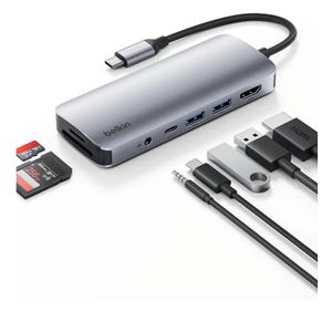 Belkin USB-C Hub, 7-in-1 Multiport Adapter - USB Docking Station with 4K HDMI, USB-C PD 3.0 Port, 2 x USB-A 3.1 Ports, SD Card & MicroSD Card Slots, & 3.5mm Audio Jack for MacBook, Air, iPad Pro, XPS