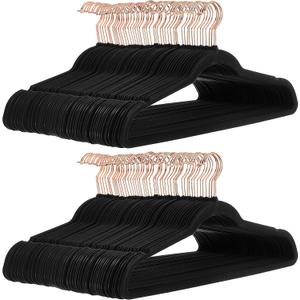 Amazon Basics Slim, Velvet, Non-Slip Suit Clothes Hangers, Black/Rose Gold - Pack of 100