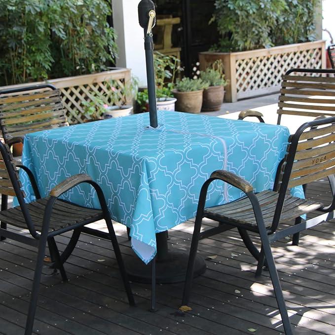 Hipinger Outdoor Tablecloth with Umbrella Hole and Zipper, Patio Table Cloth,Heavyweight Stain Resistant Waterproof,60 Inch Square, Green Checkered