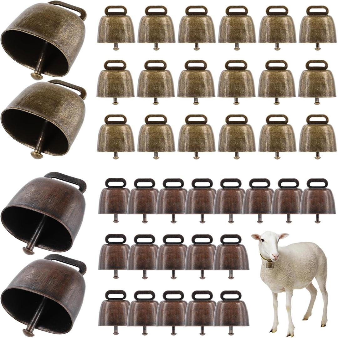 40 PCS Cow Bells, Grazing Copper Bells, Metal Cow Bells with Crisp Sound, Loud Animal Copper Bronze Bells, Vintage Grazing Bells for Cow Horse Sheep, 2 Colors