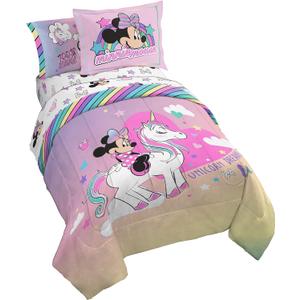 Jay Franco Disney Minnie Mouse Unicorn Dreams 7 Piece Full Bed Set - Includes Reversible Comforter & Sheet Set Bedding - Super Soft Fade Resistant Microfiber - (Official Disney Product)