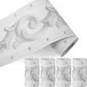 TaoBary 4 Rolls Peel and Stick Wallpaper Border 3D Flower Pattern 4 Inch x 16.4 ft Self Adhesive Mirror Frame Sticker DIY Waterproof Wall Decor for Bathroom Kitchen Bathroom(Gray,Vine)