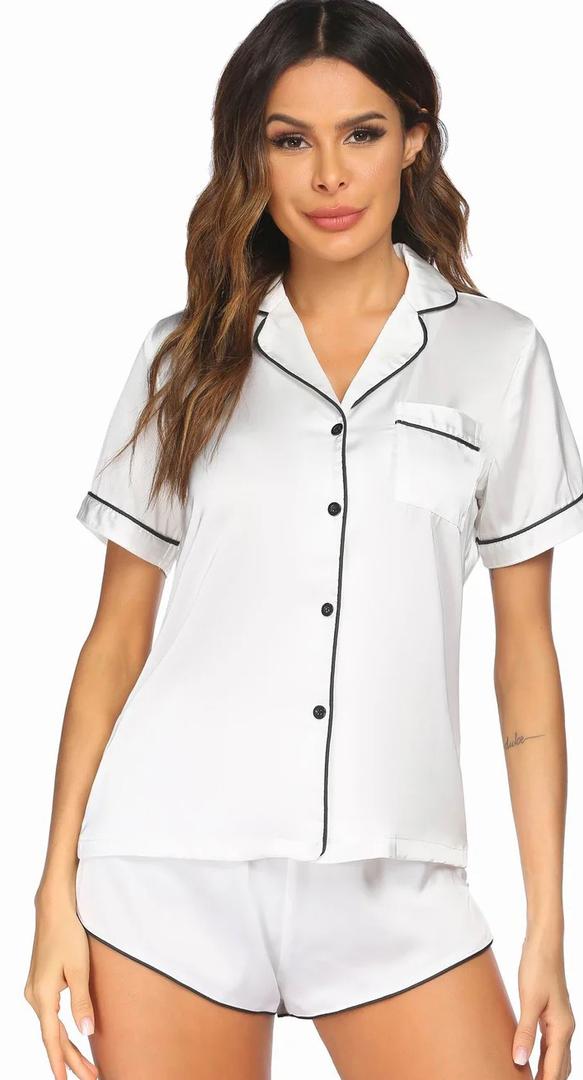 Ekouaer Teddy Tops with Shorts Satin Pajama Set XL