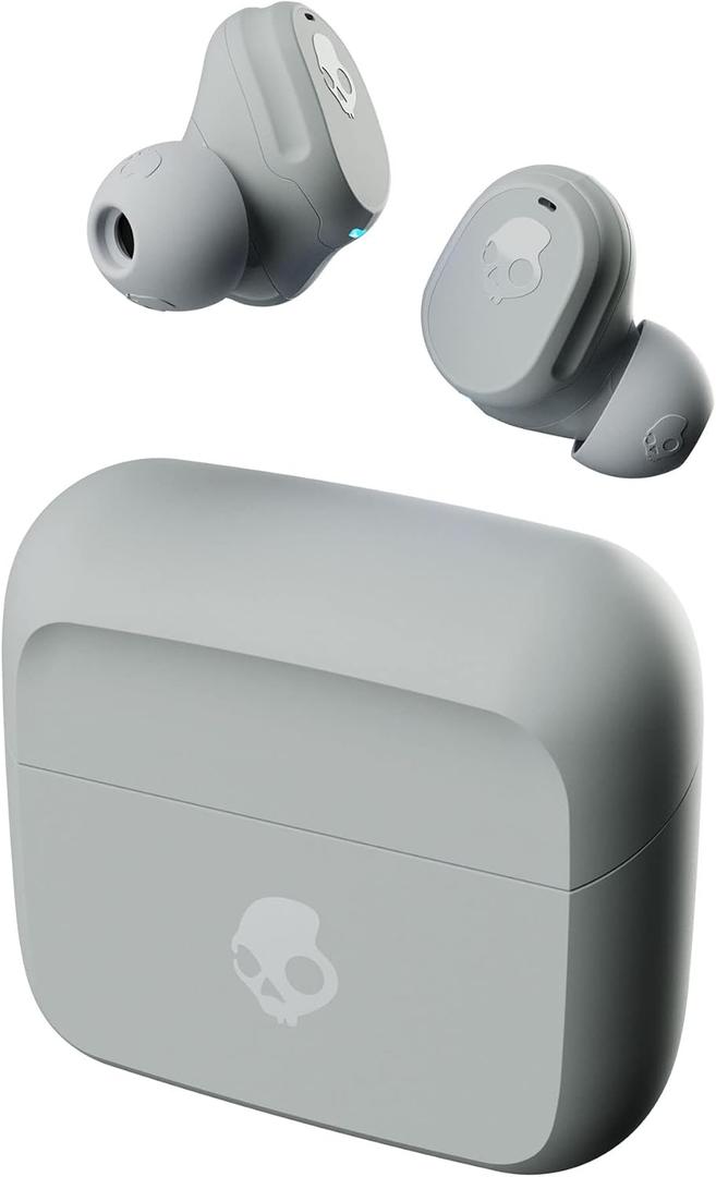 Skullcandy Mod Wireless Earbuds, Bluetooth Headphones, Up to 32 Hours Battery, Noise Isolating Fit, Sweat and Water Resistant, Microphone for iPhone Android - Light Grey/Blue