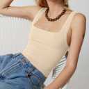 Women's Square Neck Tank Tops Sleeveless Ribbed Going Out Casual Basic Crop Top Shirts (XS)