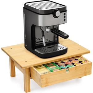 yarlung Bamboo Coffee Pod Drawer K Cup Holder, Coffee Maker Machine Stand 2 Tier Cafe Bar Organizer for Tea Bags, Coffee Filters, Countertop Storage