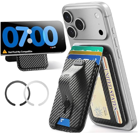 CukoHno MagSafe Wallet,6 Cards Holder, Magnetic Wallet for iPhone, for Galaxy with Magnetic Case, Magnetic Phone Card Holder, RFID Blocking, Minimalist Wallet for Travel Essentials, Carbon Fiber Black