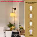 XSDeTu Wall Sconces Set of Two, Plug in Sconces Wall Lighting with Fabric Shade, Farmhouse Wall Lamps with Plug in Cord, Rustic Wall Lights with Wood Arm and On/Off Switch for Bedroom, Living Room