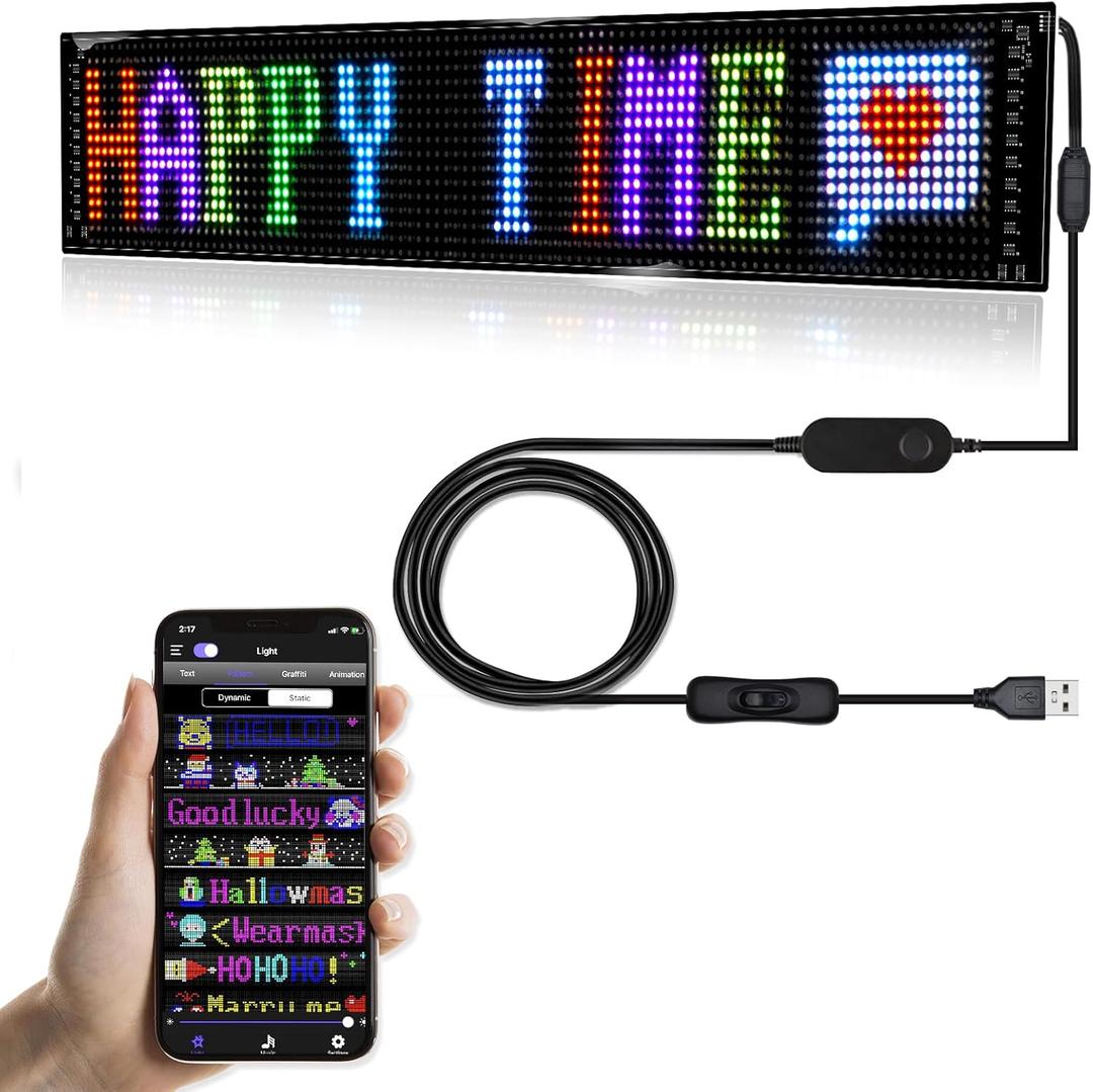 Scrolling LED Sign,LED Signs for Business,Programmable Flexible Digital Sign,Bluetooth APP,DIY Animations,Text, Graffiti (27''x5'')