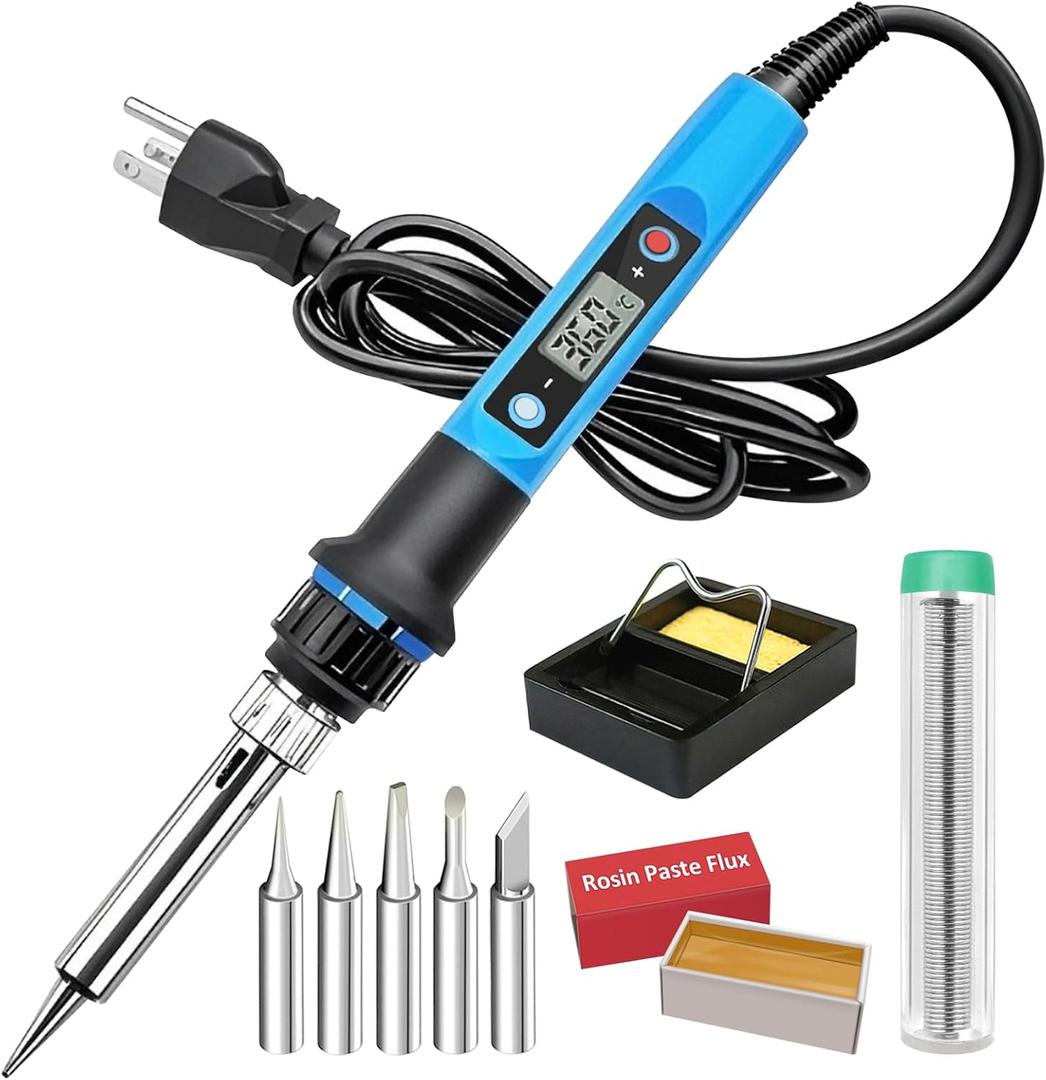 Soldering Iron Kit, 80W 110V Fast Heat up in 10s LCD Digital Adjustable Temperature Soldering Thermostatic Soldering Kit for Electronic
