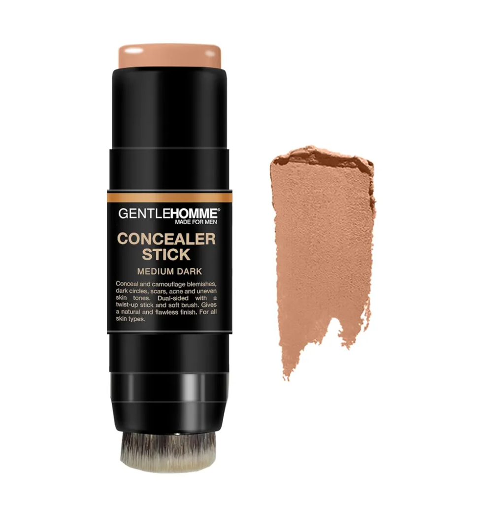 Concealer Stick with Brush for Men - Eraser Dark Circles - Men’s Multi-Use Concealer - Dual Sided Full Coverage with Soft Brush- Buildable Coverage Makeup - All Skin Type - (Medium Dark)