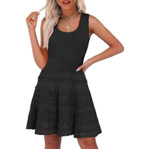 ANRABESS Womens Sundress Beach Vacation Mini Tank Dresses Summer Casual Crochet Knit Scoop Neck Sleeveless Dress
 M