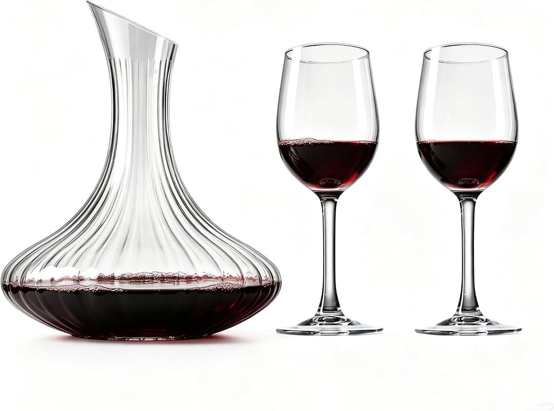 Wine Decanter Set with Aerator – Elegant Crystal Glass Decanter with 2 Red Wine Glasses, Premium Lead-Free Crystal – Perfect for Wine Lovers, Home Bar, Housewarming, Wedding Gift