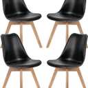 Sweetcrispy Dining Chairs Set of 4, Upholstered Kitchen Room Dining Chair, PU Leather Mid Century Modern Chairs with Wood Legs for Home Kitchen, Black