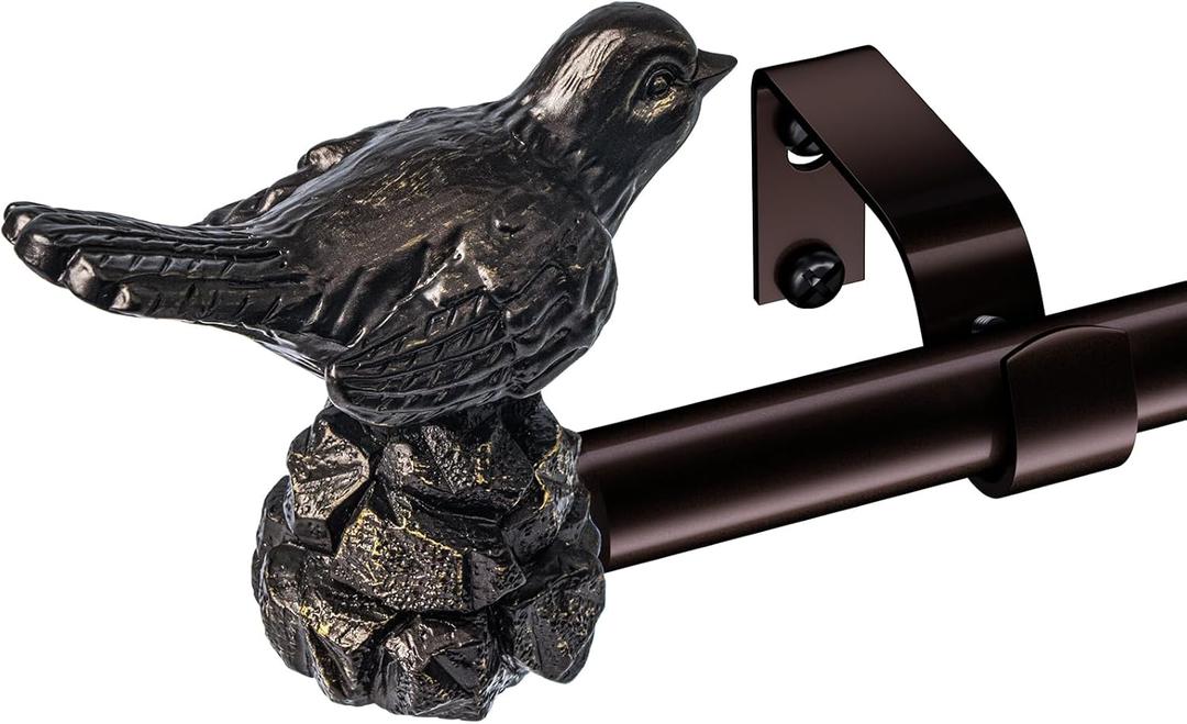 Bronze Curtain Rod 48"-90" Brown Curtain Rods for Windows Adjustable Drapery Rod with Bird Finials Heavy Duty Curtain Rod for Living Room Kitchen Bedroom