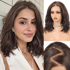 HAIRCUBE 13x6 HD Lace Front Wig for Women, 16-Inch Heat Resistant Synthetic Wavy Hair, Shoulder Length Glueless Lace Wigs for Daily, Party&Date (Brown) (#436HL)