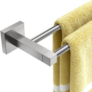 RUACQ Double Towel Bar, 24 Inch Towel Racks for Bathroom Wall Mounted, 304 Stainless Steel Bath Towel Rod with Square Base (Brushed Nickel)