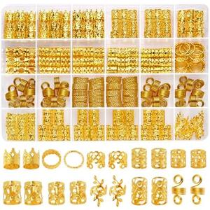 Wowang Hair Jewelry for Braids Accessories 220 PCS Gold Hair Cuffs for Women Hair Charms for Braids Metal Gold Braids Rings Cuffs Clip for Dreadlock Women Hair Accessories