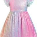 IBTOM CASTLE Toddler Baby Girl Sequin Dress Ruffle Sleeve Gradient Rainbow Sparkle Birthday Dress Summer Fancy Party Dress (5-6 Years, Pink)