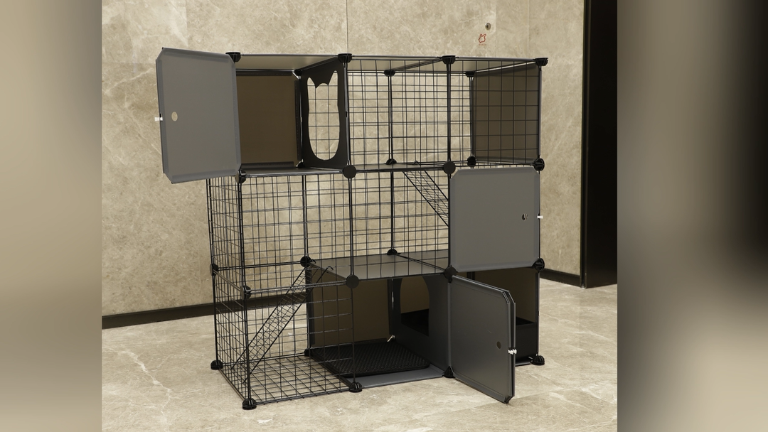 Cat Enclosure Cat Cage Indoor with Litter Box,3-Tier Large Playpen Catio Cat Cage Outdoor Cat Crate Detachable Metal Wire Kennel Medium Kitten Cage