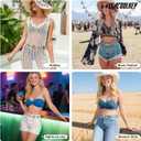 LEACOOLKEY Women Turquoise Concho Chain Waist Belt Silver Western Cowgirl Metal Chain Belt for Dress Adjustable (Fit for Waist up to 43")