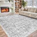 Washable 5x7 Area Rug - Grey Rugs for Living Room, Boho Vintage Low Pile Carpet, Soft, Durable, Foldable Non-Slip Indoor Rugs for Bedroom, Dining Room, Dorm, Coffee Table Under
