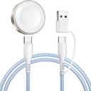 2 in 1 USB A/C Fast Charging Cable for Apple Watch Charger,4ft 60W Max Type C to C Fast Charging Nylon Braided Cord for iPhone 17 16 iPad,Travel Essentials for iWatch Series Ultra 42/44/46mm