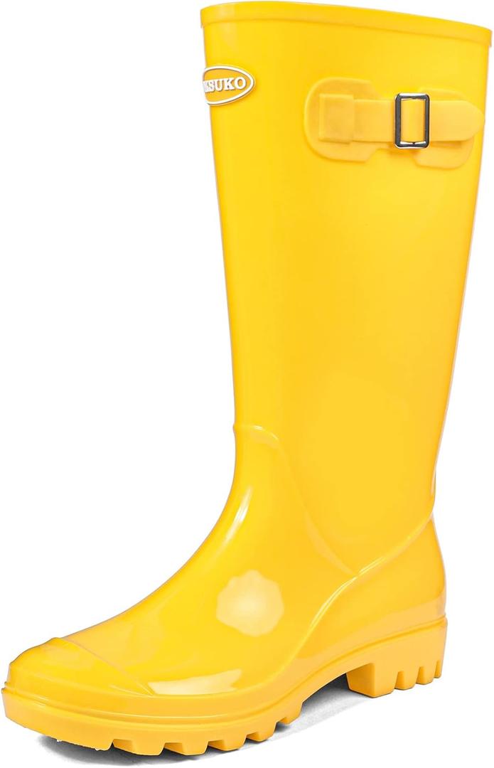 DKSUKO Women's Tall Rain Boots Garden Boots Waterproof Wellington Rubber Boots (6, Bright Yellow)