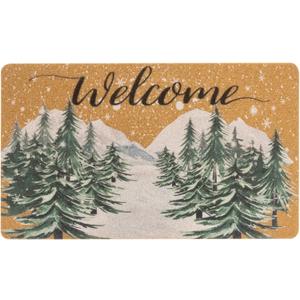 Christmas-Welcome Door-Mats Winter-Pine-Trees Coir-DoormatsNon-Slip Front Door Mat Seasonal Winter-Christmas Holiday Doormat for Indoor Outdoor Entrance Decor 17 X 29 Inch (Cedar)