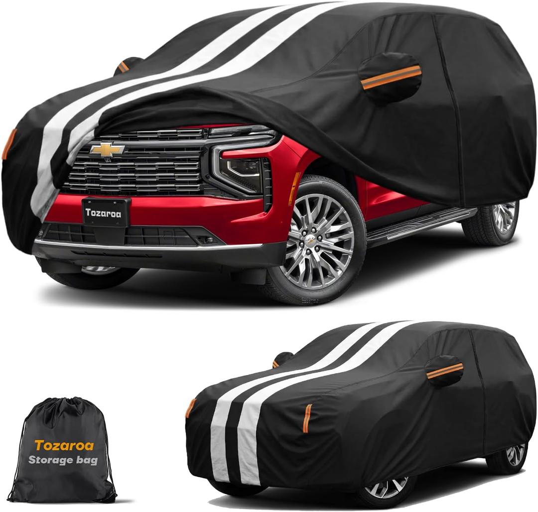 Multi-Layer Car Cover Custom Fit for Chevrolet Suburban (1991-2026), 100% Waterproof All Weather for Automobiles, Gift with Towel, Heavy Duty Car Covers for Rain Sun UV Protection with Door Zipper.
