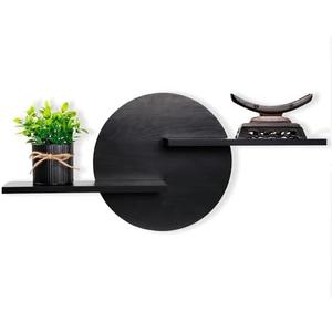 Hukalw Black Circle Wood Wall Floating Shelf, Round Decorative Display Wall Mount Shelf, Hanging Shelves for Living Room, Bedroom, Bathroom, Home Office Wooden Wall Art Decor